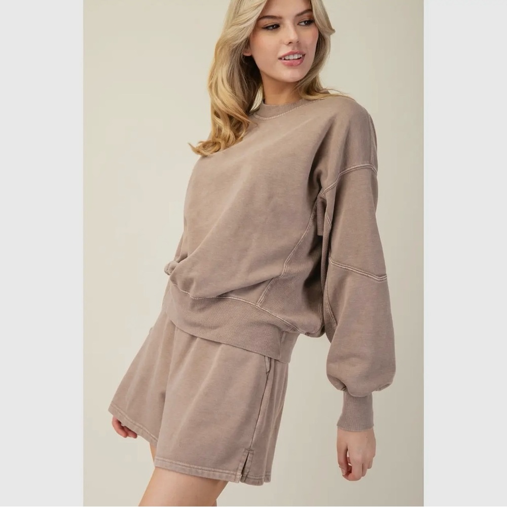 NEW Rae Mode Mineral Washed French Terry Short Set - Mocha